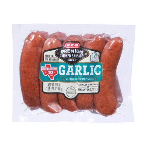 H-E-B Premium Smoked Sausage Links - Garlic - Texas-Size Pack, 10 ct