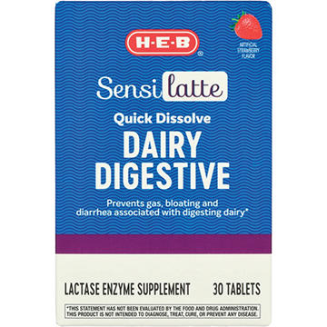 H-E-B Sensilatte Dairy Digestive Quick Dissolve Lactase Enzyme Support Tablets - Strawberry Flavor