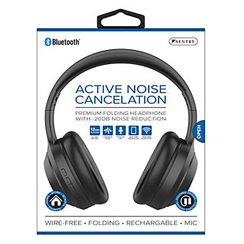 Sentry Active Noise Cancelation Premium Folding Headphones Black