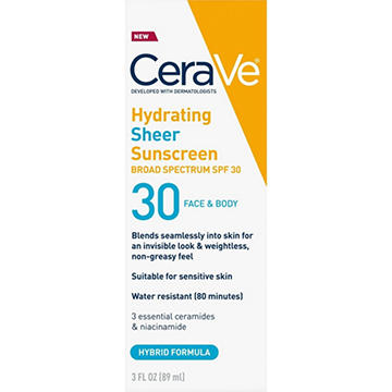 CeraVe Hydrating Sheer Face & Body Sunscreen - SPF 30