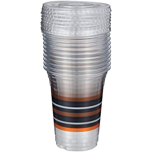 Striped Plastic Tumbler Cups, Celebrate 16 oz, 16 Pack - White