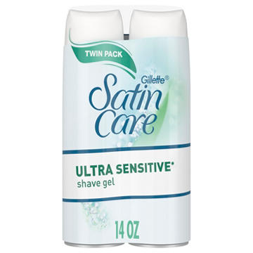 Gillette Venus Satin Care Ultra Sensitive Skin Shave Gel for Women, Fragrance Free, 2 Pack