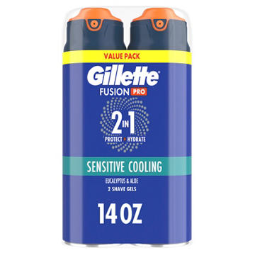 Gillette FusionPro Sensitive Cooling Shaving Gel for Men, with Eucalyptus & Aloe Vera, 2 Pack