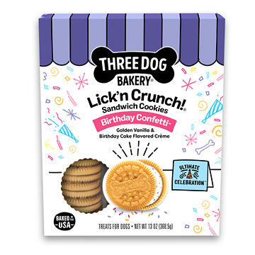 Three Dog Bakery Birthday Confetti Lick'n Crunch Sandwich Cookies Dog Treats
