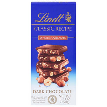 Lindt Classic Recipe Dark Chocolate Whole Hazelnut Candy Bar