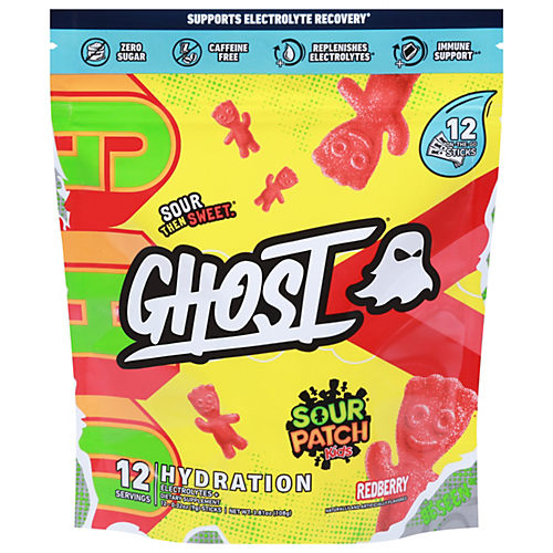 GHOST Hydration Packets, Sour Patch Kids Blue Raspberry, 24 Sticks, Electrolyte  Powder - Drink Mix Supplement with Magnesium, Potassium, Calcium, Vitamin C  - Vegan, Free of Soy, Sugar & Gluten Sour Patch