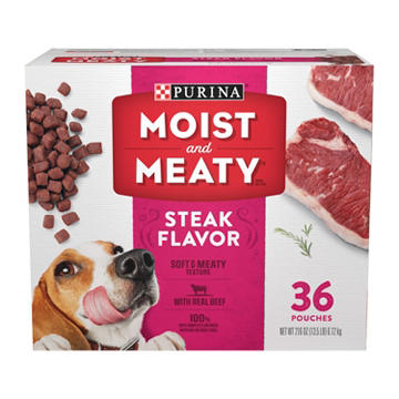 Moist & Meaty Purina Soft Dog Food Pouches - Steak Flavor