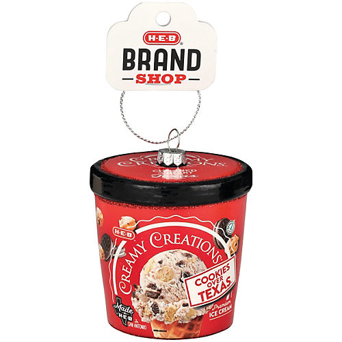 HEB GLASS CHRISTMAS ORNAMENT - CREAMY CREATIONS VANILLA ICE CREAM CONTAINER