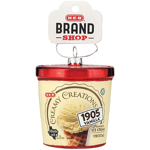 HEB GLASS CHRISTMAS ORNAMENT - CREAMY CREATIONS VANILLA ICE CREAM CONTAINER