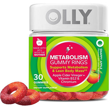 OLLY Metabolism Support with Apple Cider Vinegar, Vitamin B12 & Chromium Gummy Rings - Apple