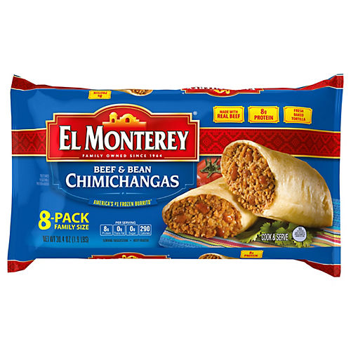 El Monterey Chimichangas, Beef, Bean & Cheese Flavor, Family Size 8 Ea