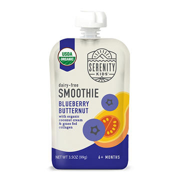 Serenity Kids Dairy Free Blueberry Butternut Smoothie with Organic Coconut Cream & Grass Fed Collagen Baby Food Pouch
