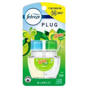 Febreze Plug In Air Freshener, Odor-Fighting Scented Oil Refill, Gain Scent