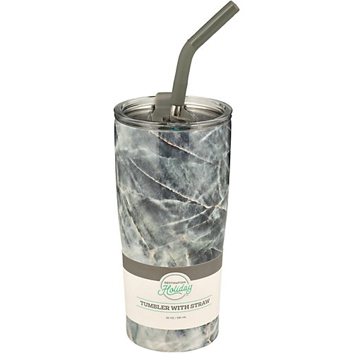 Destination Holiday Tumbler with Handle & Straw - White Marble