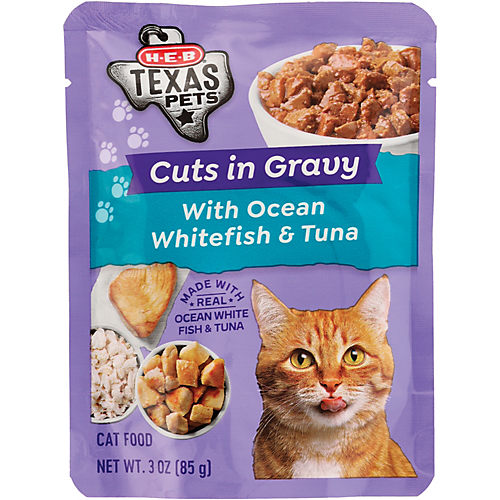 H E B Texas Pets Cuts in Gravy Wet Cat Food Pouch Ocean Whitefish Tuna Shop Food at H E B