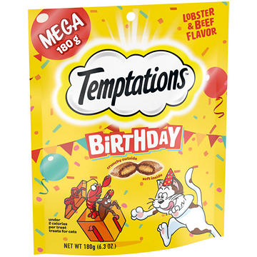 Temptations Birthday Crunchy and Soft Cat Treats - Lobster and Beef Flavor