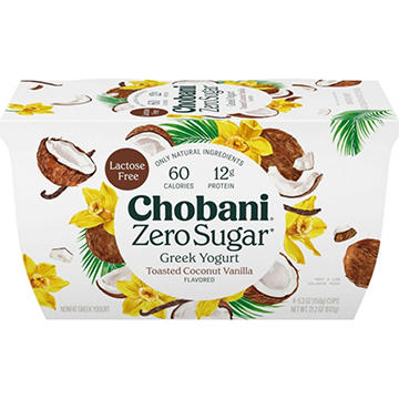 Chobani Zero Sugar Non-Fat Toasted Coconut Vanilla Greek Yogurt