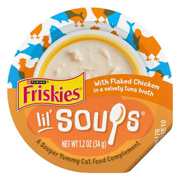 Friskies Purina Natural Grain Free Wet Cat Food Lickable Cat Treats - Lil' Soups Flaked Chicken