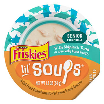 Friskies Purina Friskies Natural, Grain Free Senior Broth Wet Cat Food Lickable Cat Treats, Lil' Soups Skipjack Tuna