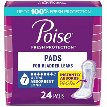 Poise Incontinence Pads, Ultra Absorbency, Long Length