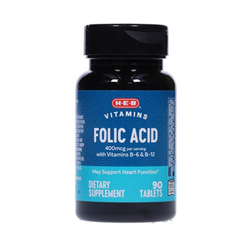 H-E-B Folic Acid with B-6 & B-12 Tablets