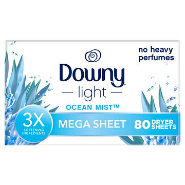 Downy Light Mega Fabric Softener Dryer Sheets - Ocean Mist