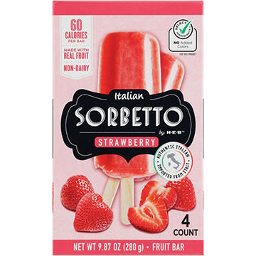 Italian Sorbetto by H-E-B Non-Dairy Frozen Fruit Bars – Strawberry