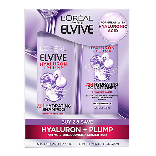 L'Oreal Paris Elvive Hyaluron Plump Hydrating Shampoo for Dehydrated, Dry  Hair Infused with Hyaluronic Acid Care Complex, Paraben-Free, 12.6 Fl Oz