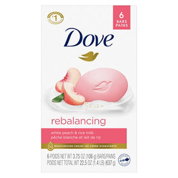 Dove Rebalancing Beauty Bar - White Peach & Rice Milk, 6 PK