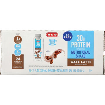 H-E-B 30g Protein Nutritional Shakes 12 pk Bottles - Cafe Latte
