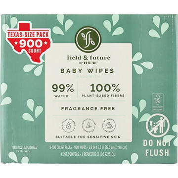 Field & Future by H-E-B 99% Water Baby Wipes Texas Size Pack, 9 pk