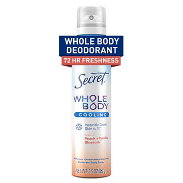 Secret Whole Body Aluminum Free Deodorant Spray - Peach & Vanilla