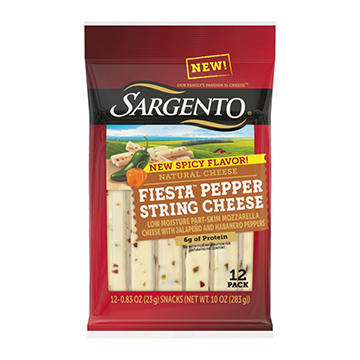SARGENTO Fiesta Pepper Low Moisture Part-Skim Mozzarella String Cheese, 12 ct