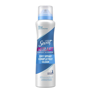 Secret Outlast 72 Hr Antiperspirant Deodorant Dry Spray - Completely Clean