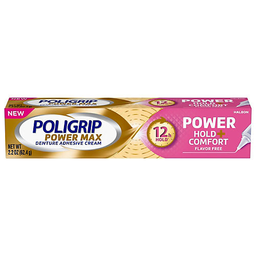 Poligrip Power Max Power Hold Plus Seal Denture Adhesive Cream, Denture  Cream for Secure Hold and Food Seal, Flavor Free - 2.2 oz (Pack of 4)