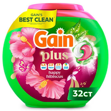 Gain Plus Flings Liquid Washing Detergent Pacs - Happy Hibiscus Scent