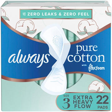 Always Pure Cotton FlexFoam Size 3 Extra Heavy Pads with Wings