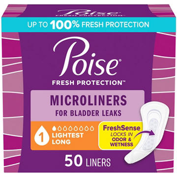 Poise Microliners, Incontinence Liners, 1 Drop Lightest Absorbency, Long