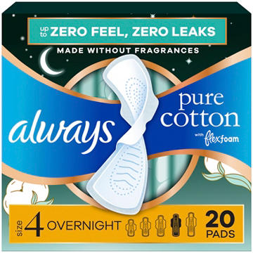 Always Pure Cotton FlexFoam Pads Size 4 with Wings