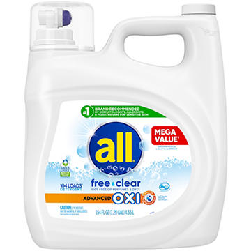 all Free & Clear Advanced Oxi HE Liquid Laundry Detergent, 104 Loads