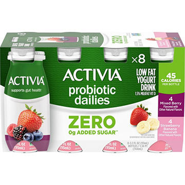 Activia Probiotic Dailies Zero Added Sugar 8 pk Bottles - Strawberry Banana & Mixed Berry