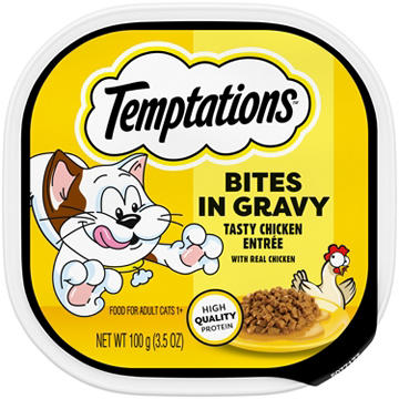 Temptations Wet Cat Food Tasty Chicken Flavor Bites in Gravy Tray