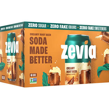 Zevia Zero Sugar Creamy Root Beer Soda 6 pk Cans