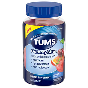 Tums Gummy Bites Dietary Supplement for Occasional Heartburn Relief, Upset Stomach and Acid Indigestion, Assorted Fruit Flavors