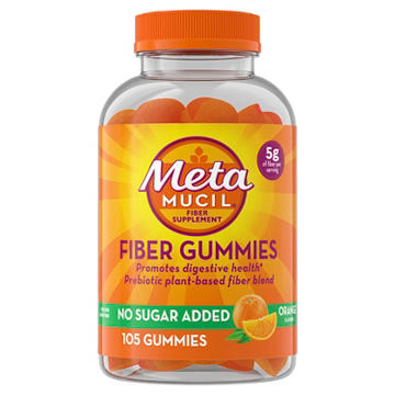 Metamucil Fiber Gummies, Plant-Based Prebiotic Fiber Supplement Blend, No Sugar Added, Orange Flavor