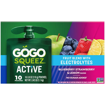 GoGo squeeZ Active Electrolyte No Sugar Added Blueberry Strawberry Lemon Fruit Blend