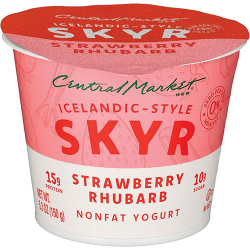 Central Market 15g Protein Icelandic Style Skyr Nonfat Yogurt - Strawberry Rhubarb, 5.3 oz