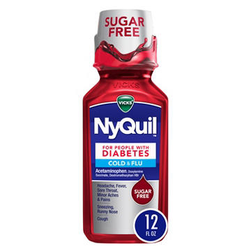 Vicks NyQuil Diabetes Cold & Flu Relief Liquid Over-the-Counter Medicine, Powerful Multi-Symptom Nighttime Relief, Free of Sugar, Alcohol, & Decongestants