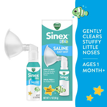 Vicks Sinex Kids Saline Easy Mist, Gently Clears & Soothes Everyday Stuffy Noses
