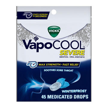 Vicks VapoCOOL SEVERE Max Strength Menthol Sore Throat Lozenge, Winterfrost Flavor